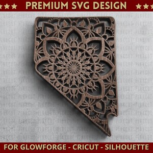 Nevada Mandala Svg Cut file USA State Map Singolo strato Dxf Zentangle per Cricut Glowforge Laser Cut Silhouette Cutting Machine + BONUS
