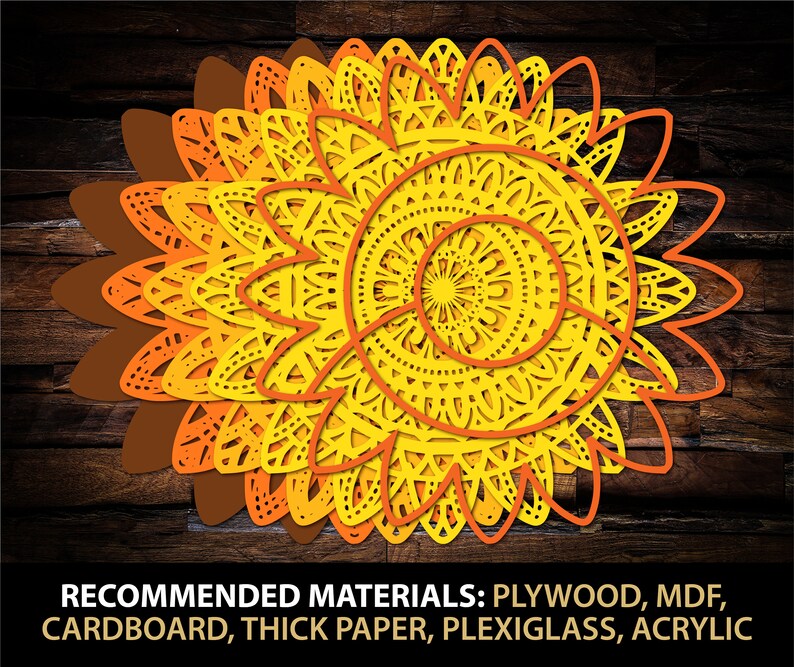 Download Cricut Cutting Machine Multi Layered Mandala Svg Flower Zentangle Svg 3d Mandala Sunflower Svg File For Glowforge Laser Cut Silhouette Confetti Party Decor