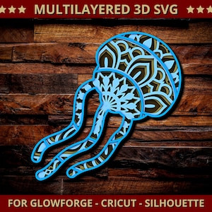 3D Jellyfish SVG Mandala Svg Cut File for Glowforge Laser Cut Silhouette Cricut Cutting Machine 3D Mandala Zentangle Multi Layered Svg