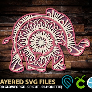 Babyolifant SVG olifant Mandala Svg Cut-bestand voor Glowforge Laser Cut, silhouet, Cricut snijmachine 3D Mandala Zentangle illustraties
