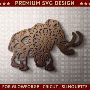Mammoth Mandala Svg Cut file Single Layer Dinosaur Dxf for Cricut Glowforge Laser Cut Silhouette Cutting Machine BONUS