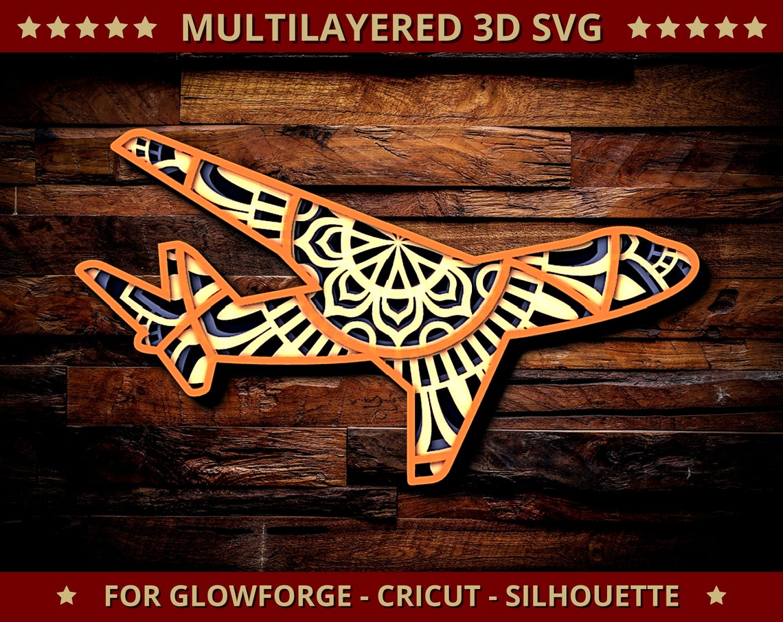  Airplane Mandala Svg Airplane Layered Svg for Glowforge Laser Cut Motiv 