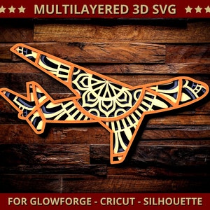 Flugzeug Mandala SVG Flugzeug geschichtet für Glowforge Laser Cut Silhouette Cricut 3D Mandala fliegendes Flugzeug Zentangle schneidbares Design
