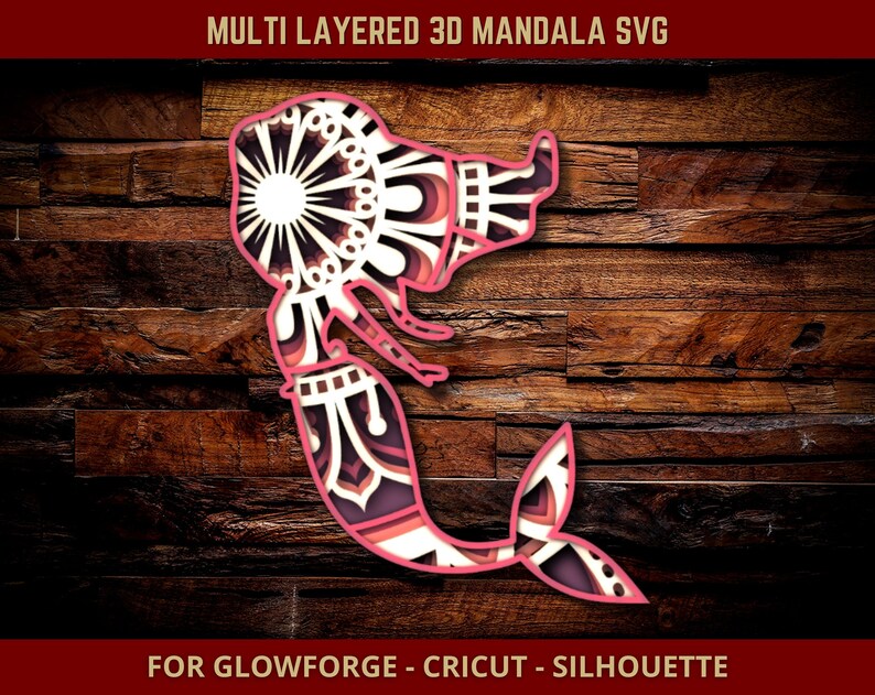 Download Paper Party Supplies Confetti Cricut Silhouette Cutting Machine Layered Mandala Little Mermaid Svg Mermaid Mandala Svg 3d Multi Layer Svg File For Glowforge Laser Cut