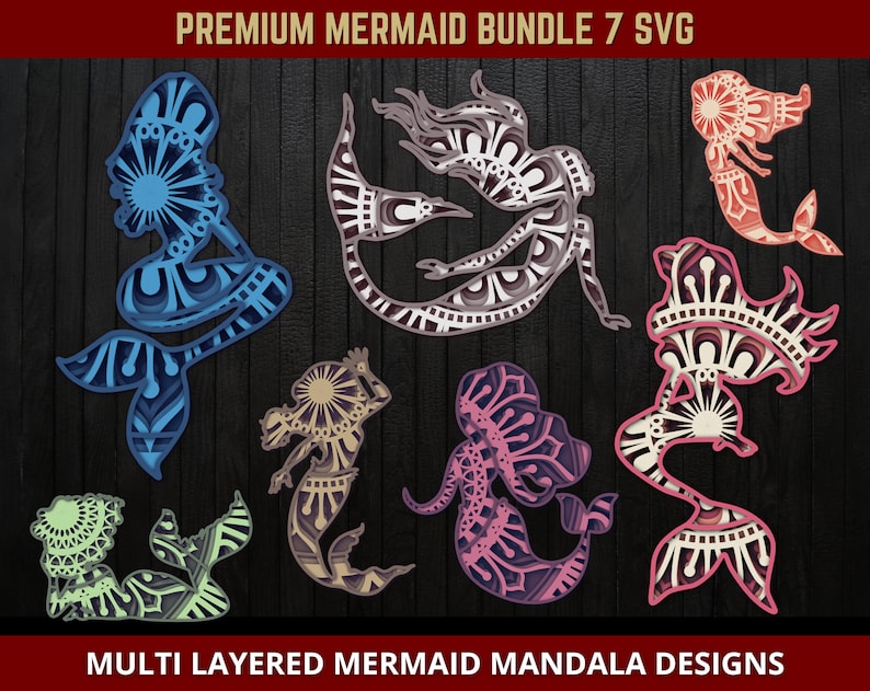 Download Mermaid Mandala Svg Multilayered Design Files Premium Bundle For Glowforge Laser Cut Cricut Silhouette Cutting Machines Multilayer Swim Girl Paper Party Supplies Party Decor