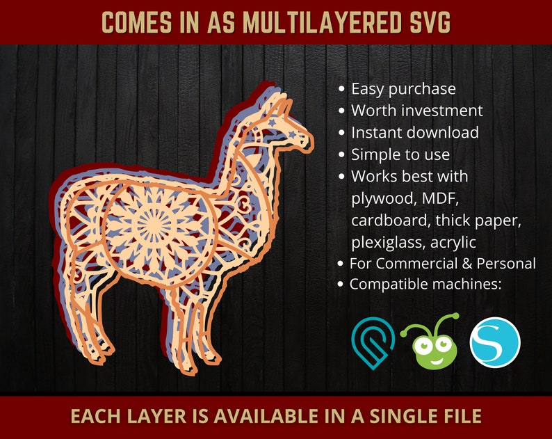 Download Llama Svg 3d Mandala Multi Layer Llama Svg Zentangle Cut File For Glowforge Laser Cut Silhouette Cricut Cutting Machine Clip Art Design Paper Party Supplies Party Decor
