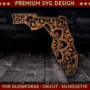 Fichier de Floride Mandala Svg coupe carte de l'état de la Floride simple couche Dxf Zentangle pour Machine de découpe Silhouette découpée au Laser Cricut Glowforge