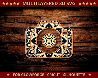 3D Camera SVG Mandala Svg Cut File for Glowforge Laser Cut Silhouette Cricut Cutting Machine 3D Mandala Zentangle Multi Layer 4 Layered Svg