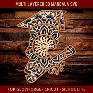 Laurea SVG 3D Mandala Ragazza inglese Cappello di laurea Layered Mandala Svg File di taglio per Glowforge Laser Cut Silhouette Cricut Cutting Machine