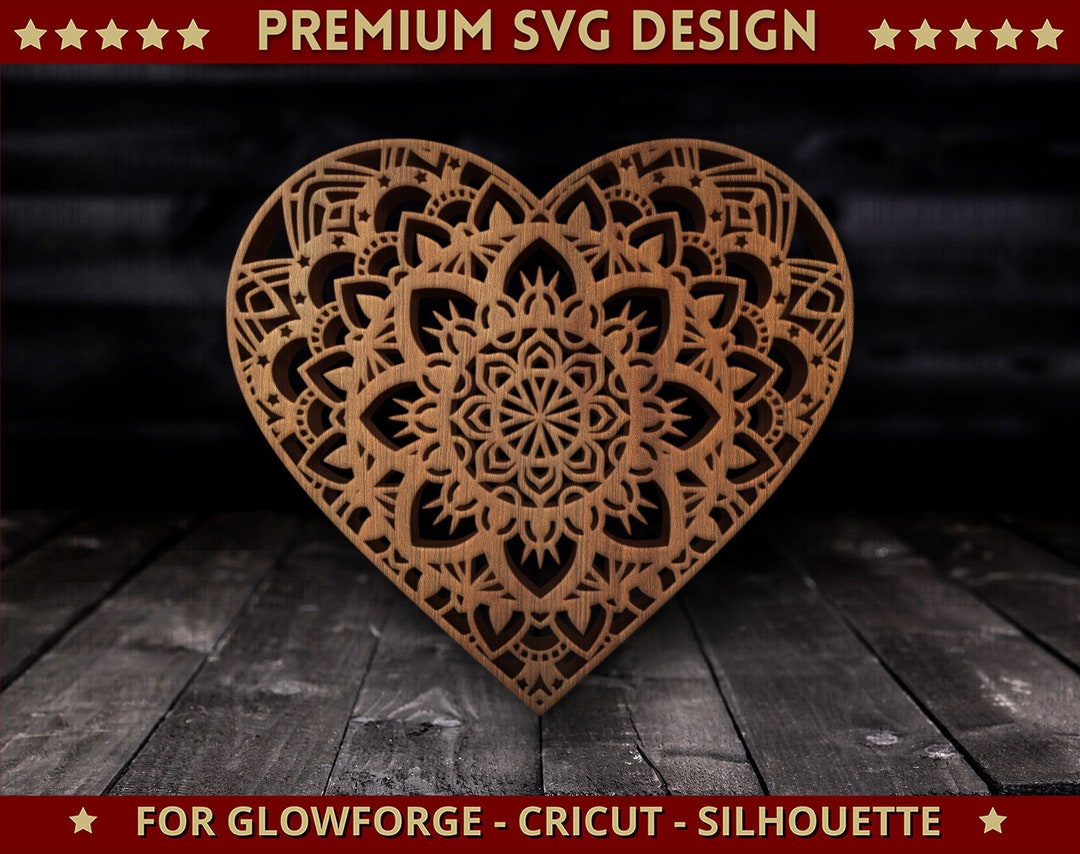 Heart Mandala Svg Cut File Single Layer Heart Shape Svg Dxf Design for ...