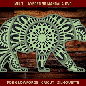 Mama Bär SVG 3D Mandala SVG geschnitten Datei für Glowforge Laser Cut, Silhouette, Cricut Schneidemaschine Zentangle geschichtet Baby Bär Papa Bär svg