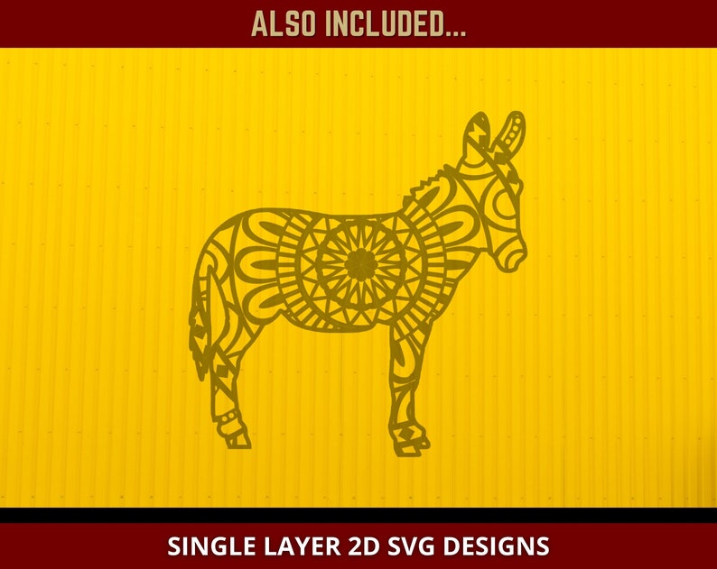 Donkey SVG Mandala Svg Cut File for Glowforge Laser Cut Silhouette Cricut Cutting Machine 3D Mandala Zentangle Digital Download Donkey Svg