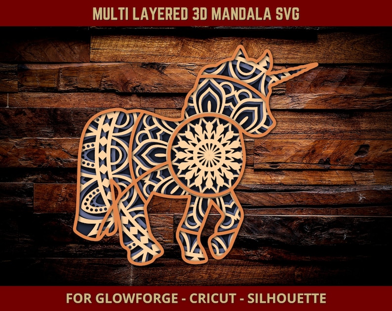 Download Cricut Silhouette Cutting Machine Layered Mandala Svg Unicorn Svg 3d Mandala Layered Svg Multi Layer Svg File For Glowforge Laser Cut Paper Party Supplies Party Decor