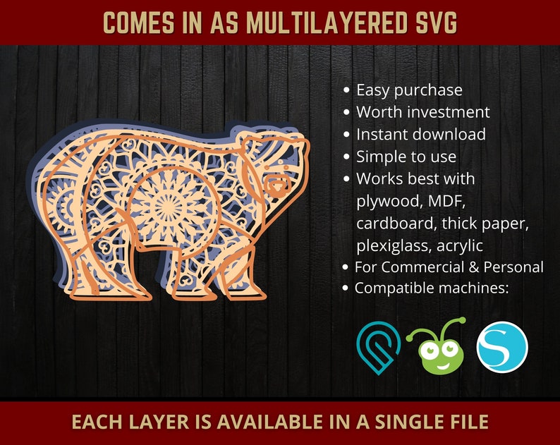 Download Silhouette Cricut Cutting Machine 3d Mandala Zentangle Layered Mama Bear Papa Bear Bear Svg Mandala Svg Cut File For Glowforge Laser Cut Party Decor Paper Party Supplies Vadel Com