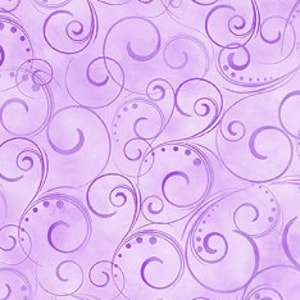 May include: A seamless pattern featuring swirling purple lines and dots on a light purple background.