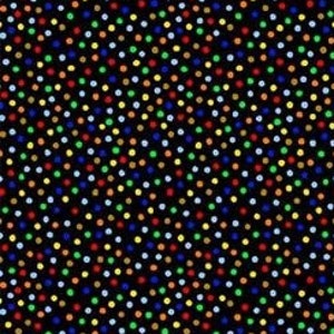 May include: A black background with a repeating pattern of small, colorful dots. The dots are arranged in diagonal rows, creating a subtle geometric design. The colors of the dots include red, blue, green, yellow, and orange.