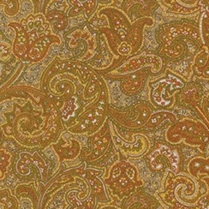 Könnte beinhalten: Ein nahtloses Muster aus Paisley-Designs in Gold-, Braun- und Weißtönen. Das Muster ist kompliziert und detailliert und hat einen Vintage-Charakter.