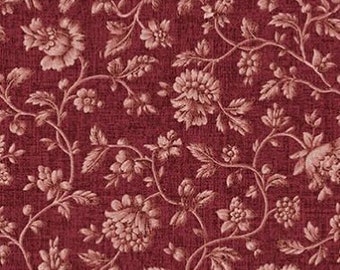 French Cottage, Floral Damask Cranberry by Benartex