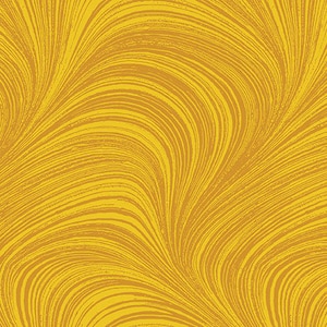 May include: Abstract pattern fabric in a yellow and gold color with a swirling, wavy design.