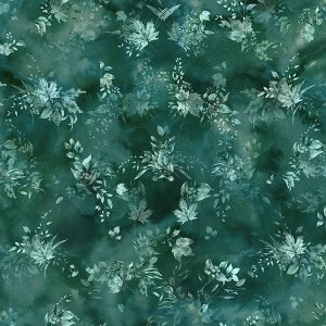 Op de afbeelding: Een naadloos patroon met een herhalend ontwerp van witte, bladerige takken en bloemen op een donkerblauwe achtergrond.