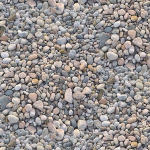 Può includere: Primo piano di una collezione di piccoli ciottoli di fiume lisci. Le pietre variano per dimensioni e colore, con sfumature di grigio, marrone e beige. La trama è ruvida e naturale, creando un motivo continuo.