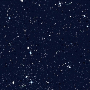 Könnte beinhalten: Ein dunkelblauer Hintergrund mit einer Streuung von weißen Sternen in verschiedenen Größen. Einige Sterne sind heller als andere, was einen Eindruck von Tiefe und Entfernung erzeugt.