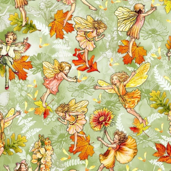 Autumn FAIRIES Flight green by Michael Miller