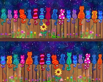 Colorful Cats On a Fence 11&quot; STRIPE