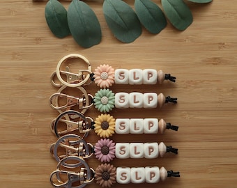 SLP Keychain, Speech Language Pathologists Keychains, Flower Keychain, Silicone Beaded Keychain, SLP Gift