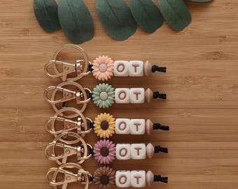 Occupational Therapist Keychain, OT Keychain, Keychain For OT, Flower Keychain, Gift for Occupational Therapist, OT Gifts