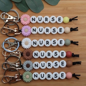 Nurse Keychain, Silicone Bead Keychain, Flower Keychain, Keychain For Nurses, RN Keychain, Nursing Gifts, Gift For Nurses