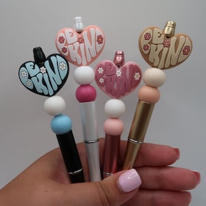 Be Kind Beaded Pen, Silicone Bead Pen, Heart Beaded Pen, Be Kind, Twist Pen, Refillable Ink Pen, Gift For Valentine&#39;s Day