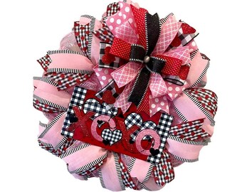 Valentine Wreath, Valentine’s Buffalo Plaid Farmhouse Wreath for Between Two Doors, Storm Door Wreath, Heart Wreath, Sweetheart Door Hanger