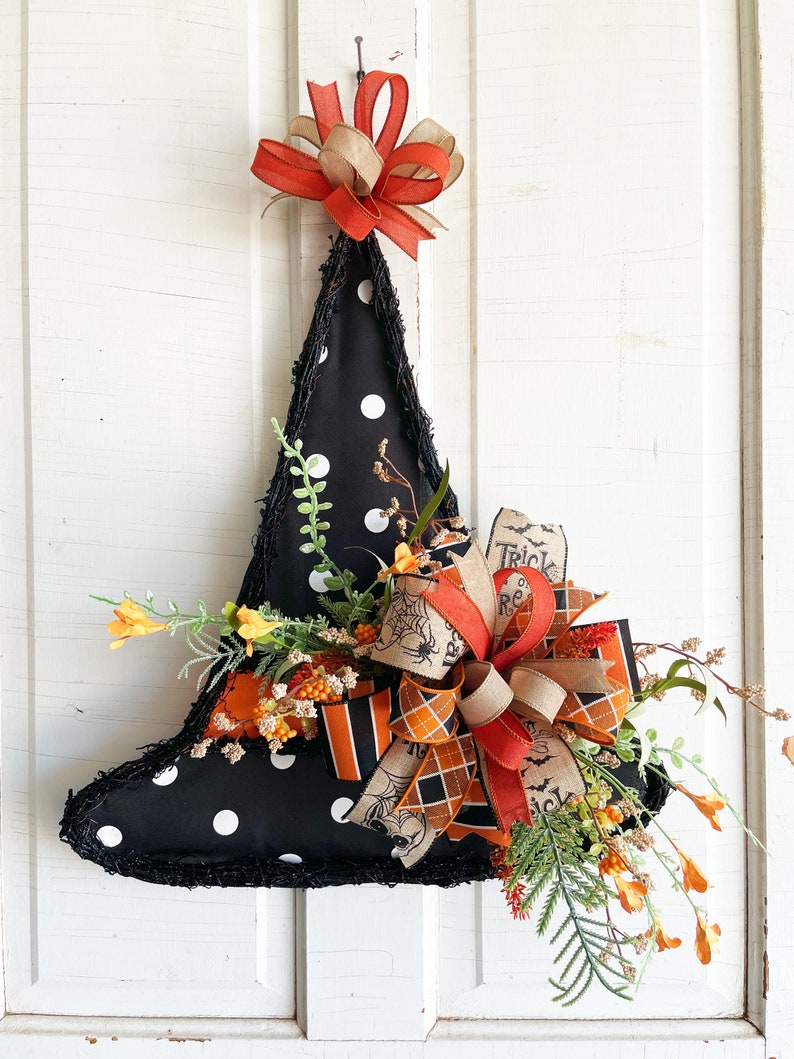 Witch Halloween Wreath for Front Door Witch Hat Grapevine or - Etsy