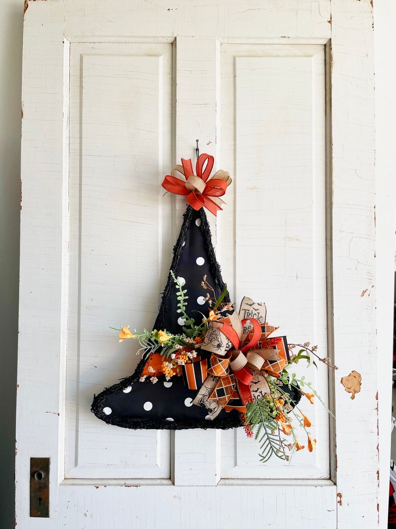 Witch Halloween Wreath for Front Door Witch Hat Grapevine or - Etsy