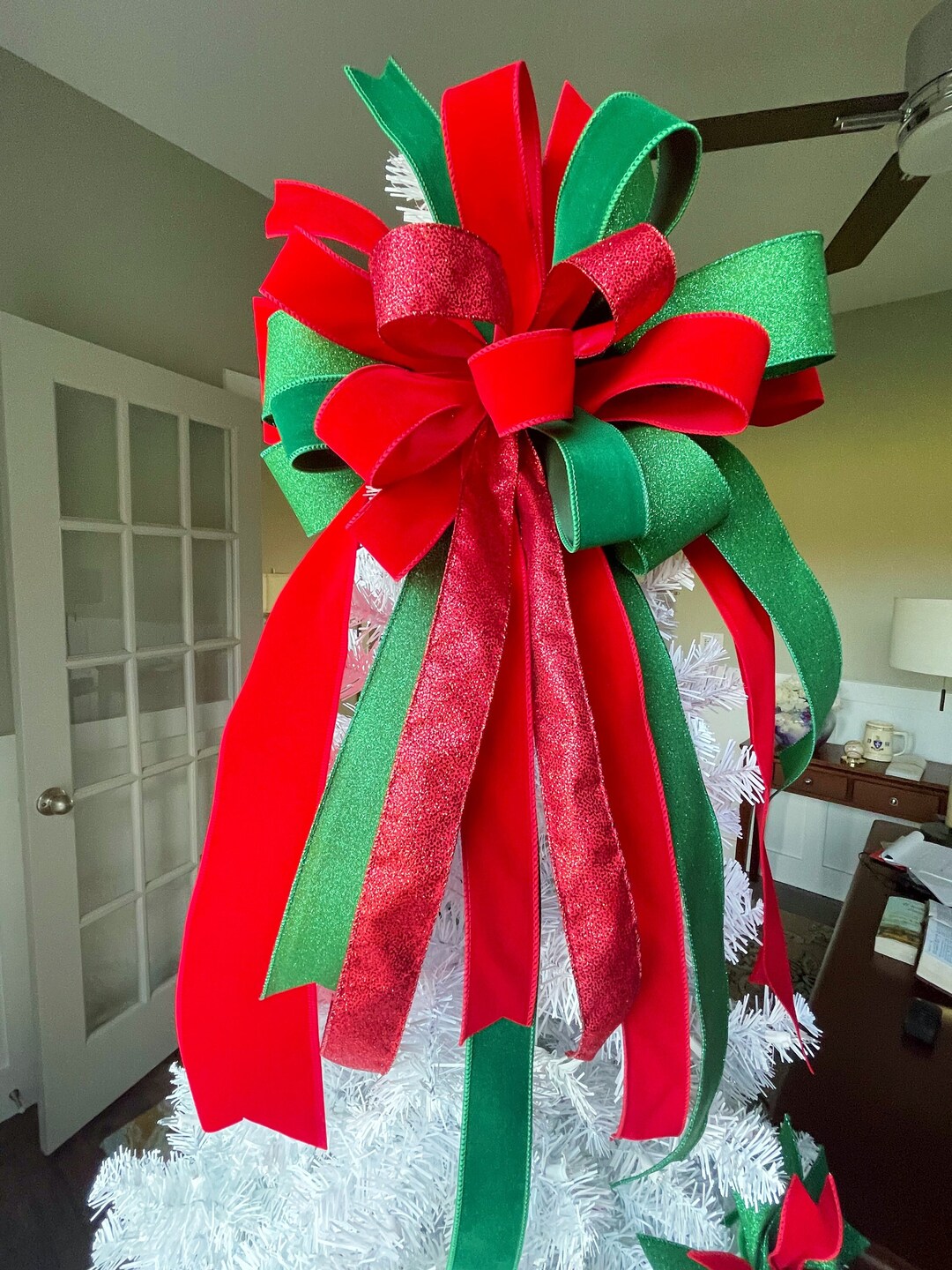 Traditional Christmas Tree Topper Bow Red and Green Bow for Etsy