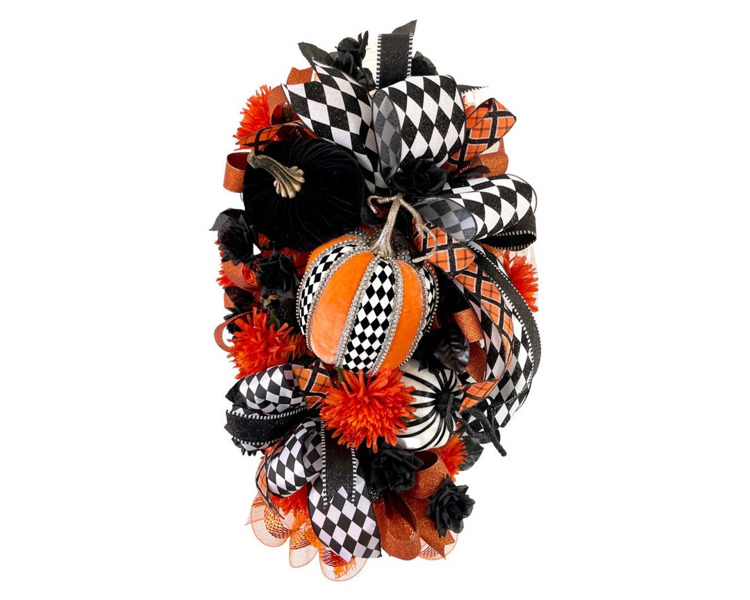 Pumpkin Fall Swag Front Door Designer Harlequin Pumpkin Glam - Etsy