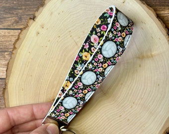 Floral Volleyball Wristlet Keychain, Faux Leather Key Fob
