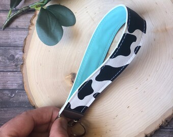 Cow Print Keychain, Cow Print Wristlet, Cow Wristlet, Cow Keychain, Key Fob Wristlet, Key Fob Faux Leather, Wristlet Keychain for Car Keys