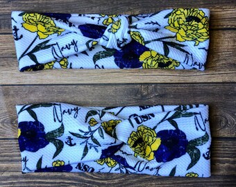 US Navy Knotted Headband, Floral Print, Bullet Fabric