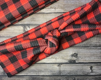 Plaid Headbands for Women, Knotted Headband for Girls, Turban Knot Headband, Head band for Women, Stretchy Headband Fabric, Red Headband