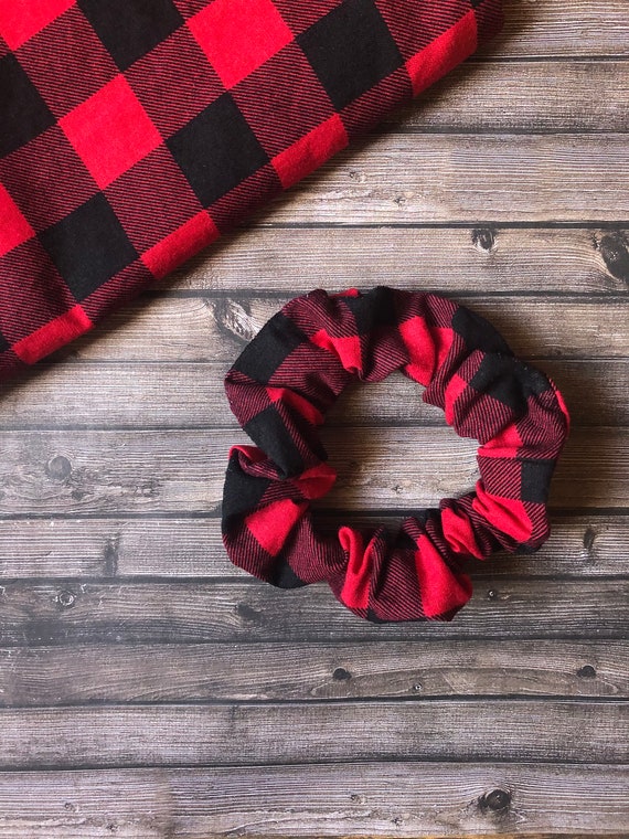 Red Buffalo Plaid Hair Scrunchie L Red and Black Scrunchie L 