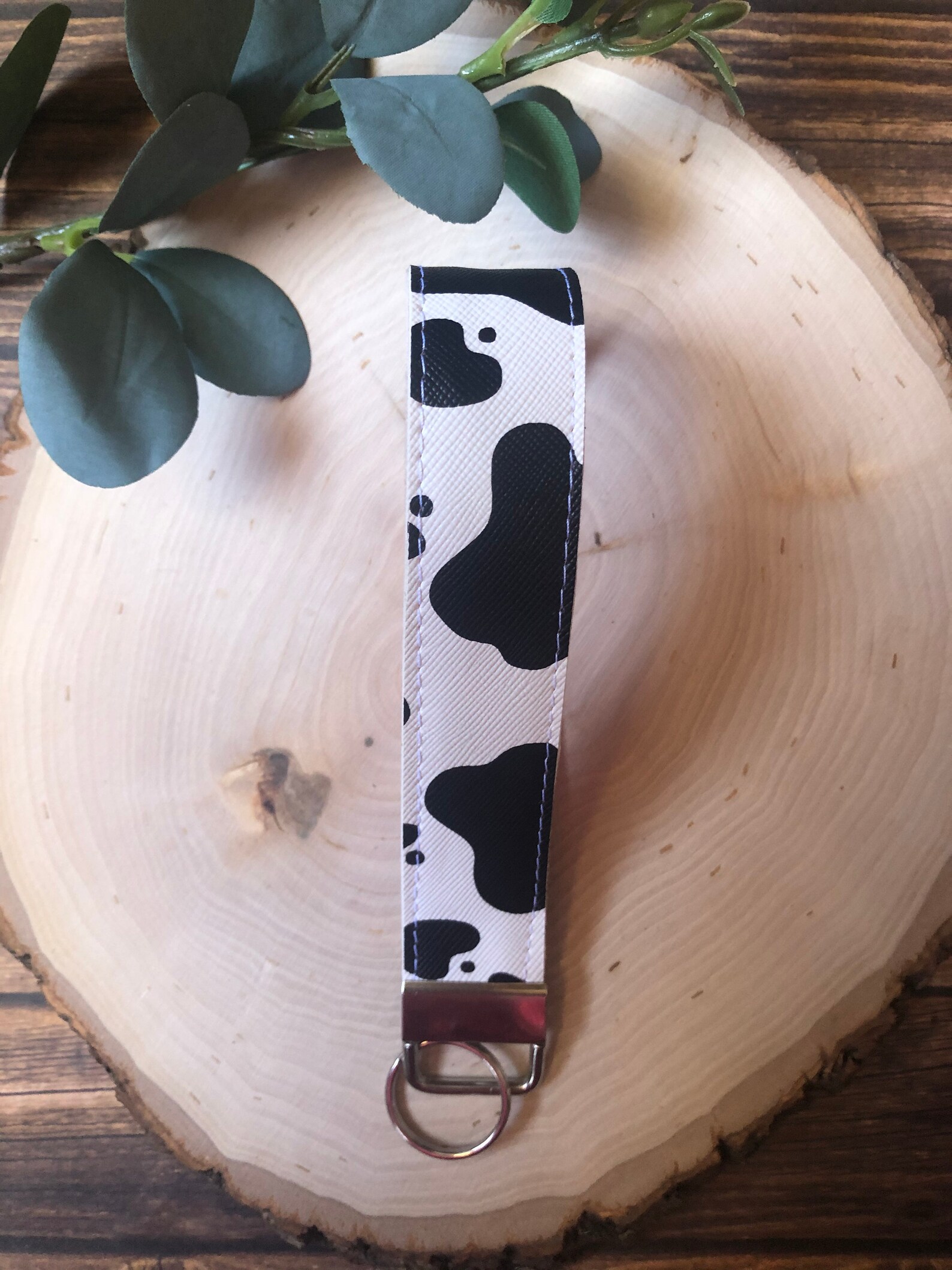 Pink Keychain Cow Print Keychain Wristlet Cow Print Key Fob Etsy