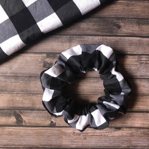 Handmade Buffalo Plaid Cotton Scrunchie, Black and White