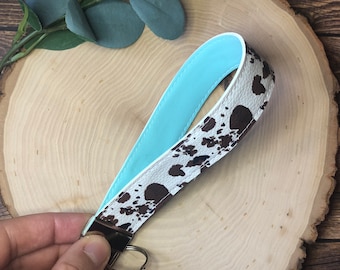 Cow Keychain, Cow Wristlet, Wristlet Key Fob, Cow Print Key Chain, Wristlet Keychain Faux Leather, Key Fob for Women, Cow Lover Gifts