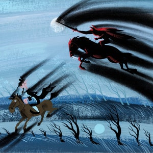 The Adventures of Ichabod - Mary Blair concept art for Disney Cartoon - Mary Blair print. Legend of Sleepy Hollow