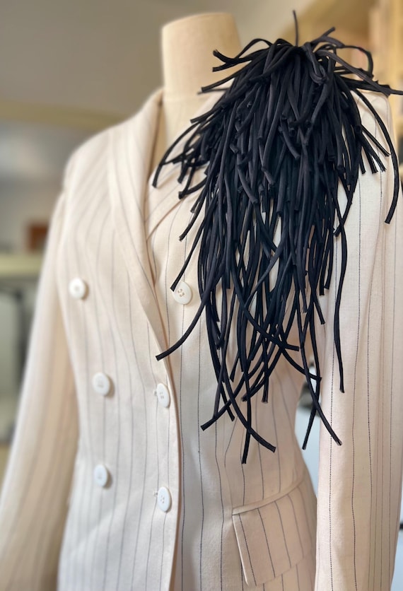 Brooch flower handmade accessories black silk organza high fashion lux