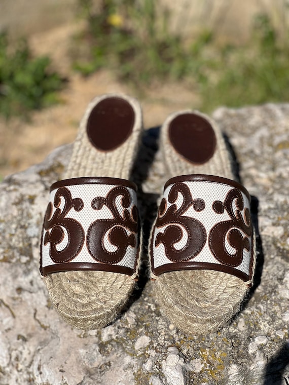 Espadrilles Brown Leather Slippers Classic Summer Sandals Jute high platform Handmade Limited by XIRA