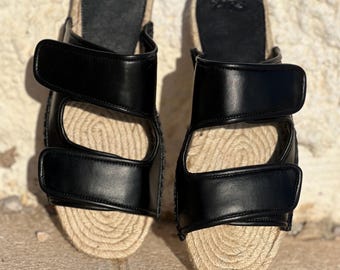 Slippers for men summer shoes genuine leather sandals handmade espadrilles