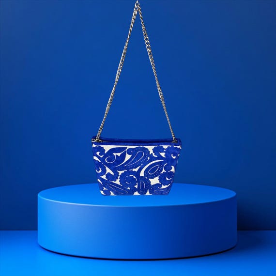 Handbag Mini Bag Handmade Exclusive Design Brand New Single Product Acid Blue Paisley Crossbodybag shoulderbag with Chain